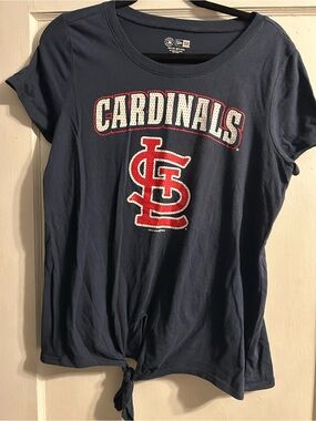 New Era Navy Tee with Red and White Graphic
